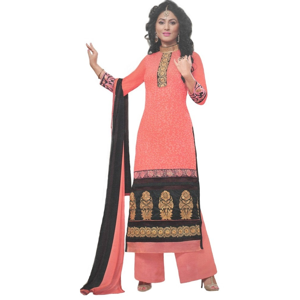 Dropship Womens Cotton Regular Unstitched Salwar-Suit Material With Dupatta (Light Red, Black, )