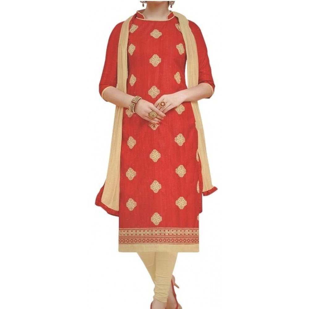 Dropship Womens Cotton Regular Unstitched Salwar-Suit Material With Dupatta (Red, 2 mtr)
