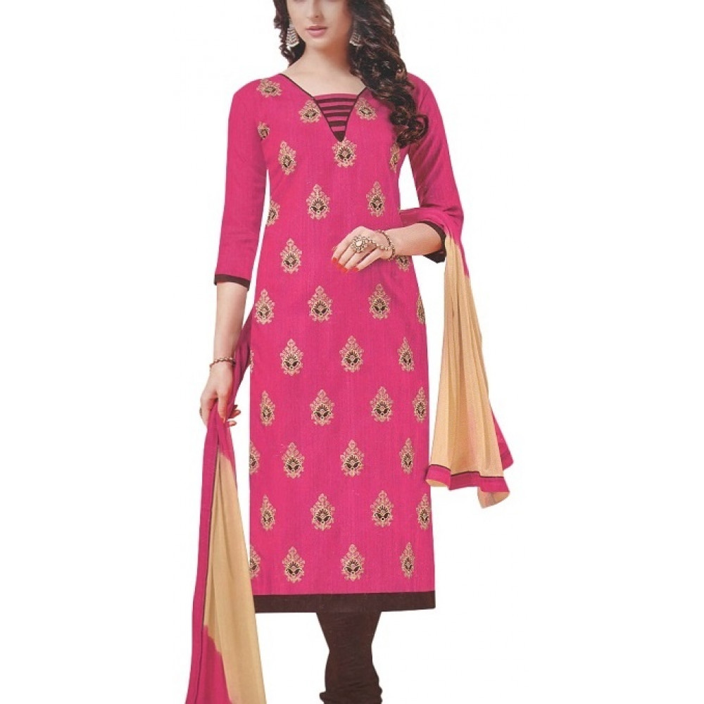 Dropship Womens Cotton Regular Unstitched Salwar-Suit Material With Dupatta (Pink, Brown, 2 mtr)