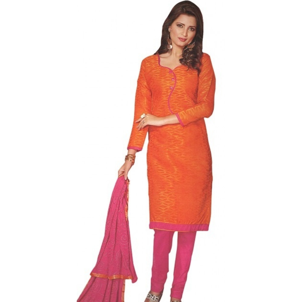 Dropship Womens Cotton Regular Unstitched Salwar-Suit Material With Dupatta (Orange, 2 mtr)