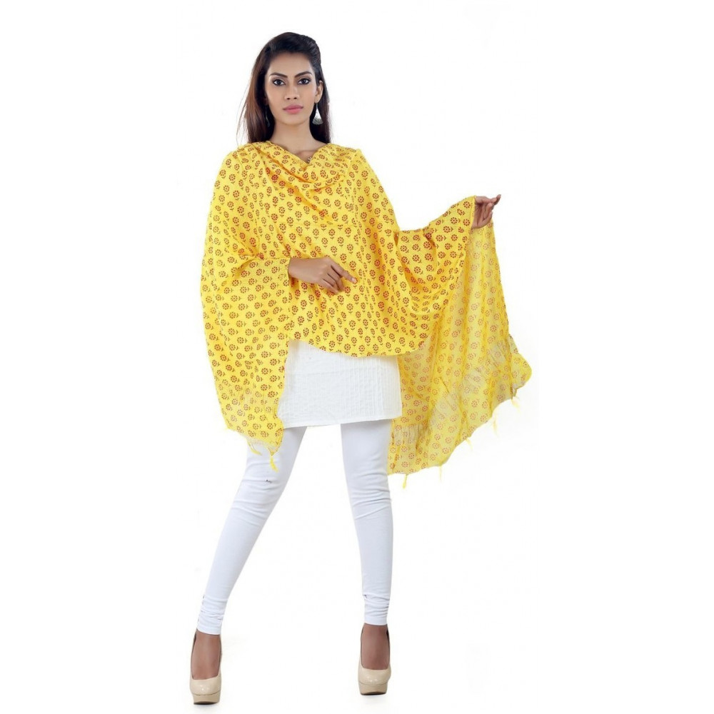 Dropship Womens Cotton Straight Duppatta (Yellow, Red)