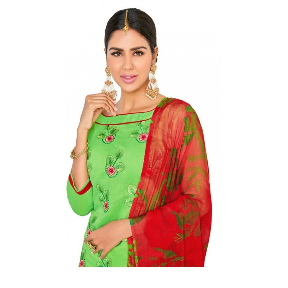 Dropship Womens Chanderi Regular Unstitched Salwar-Suit Material With Dupatta (Green, Red, 2 mtr)