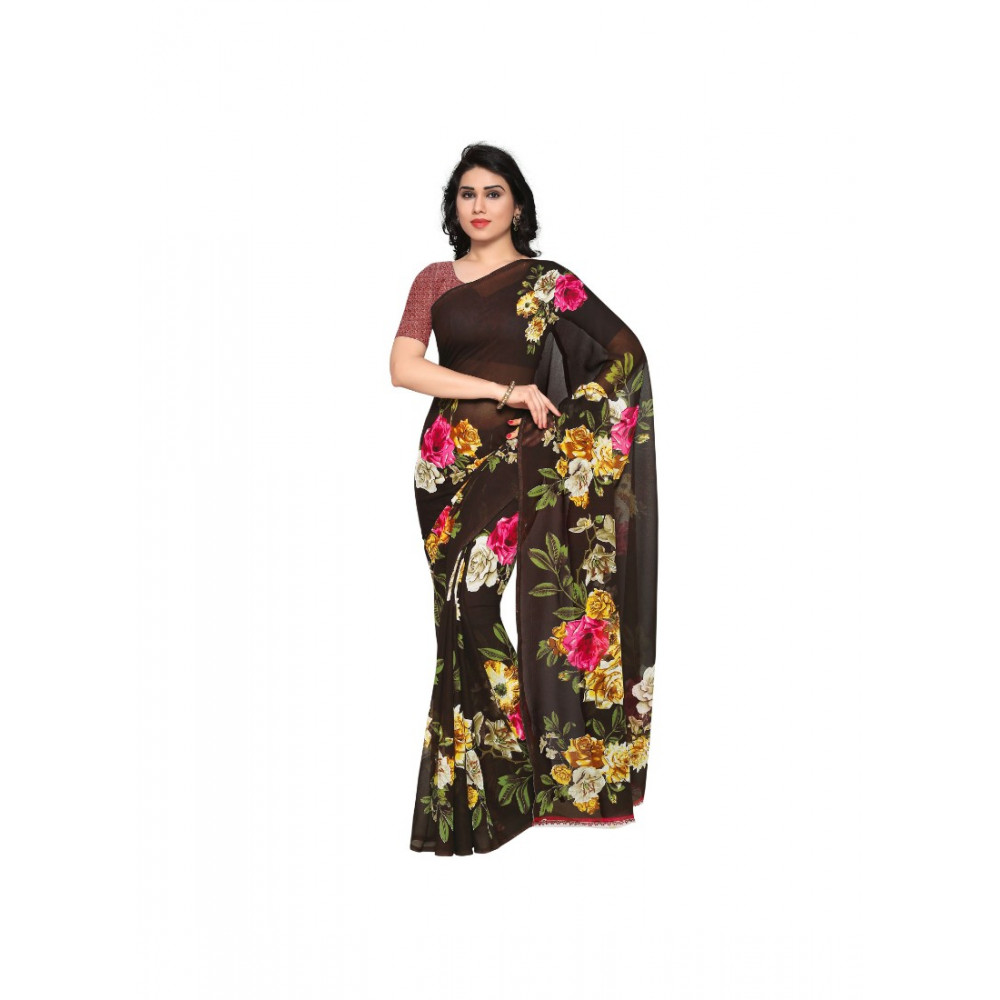Dropship Women's Georgette Saree(Brown,5-6 Mtrs)