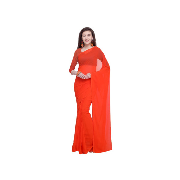 Dropship Women's Dyed Saree(Orange,5-6 Mtrs)